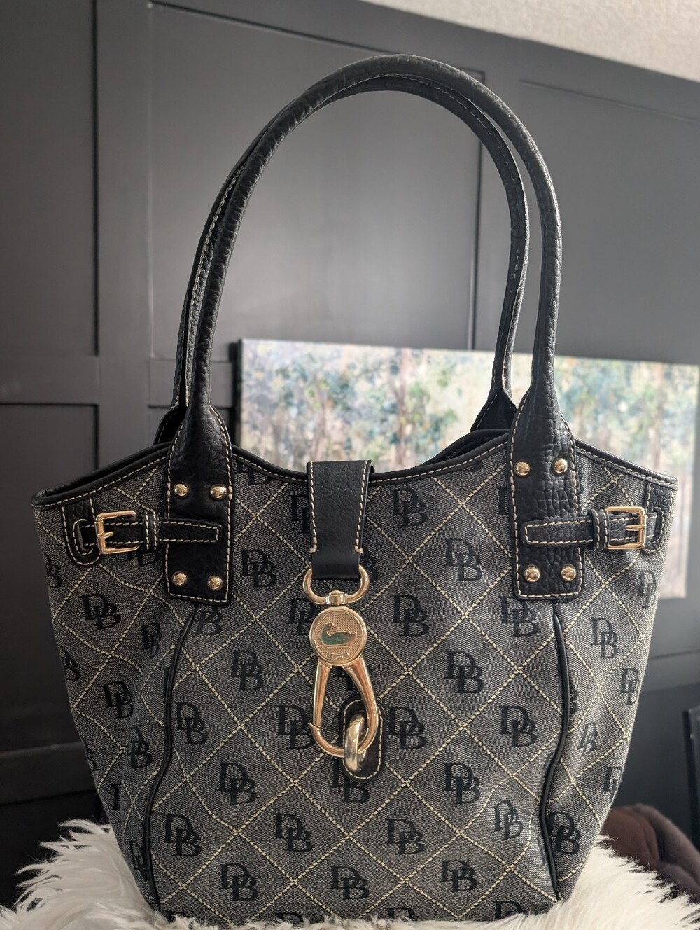 Dooney & Bourke Black and Gold DB Monogram Tote